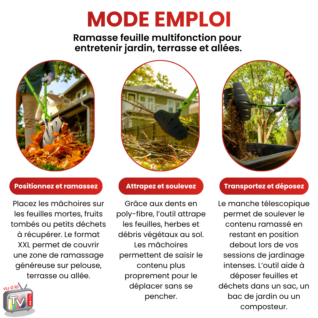 RootSlayer Ramasse Feuilles XXL avec Manche Télescopique